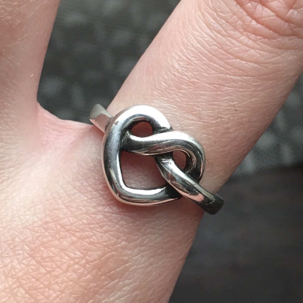 Adjustable Silver Pretzel Heart Ring